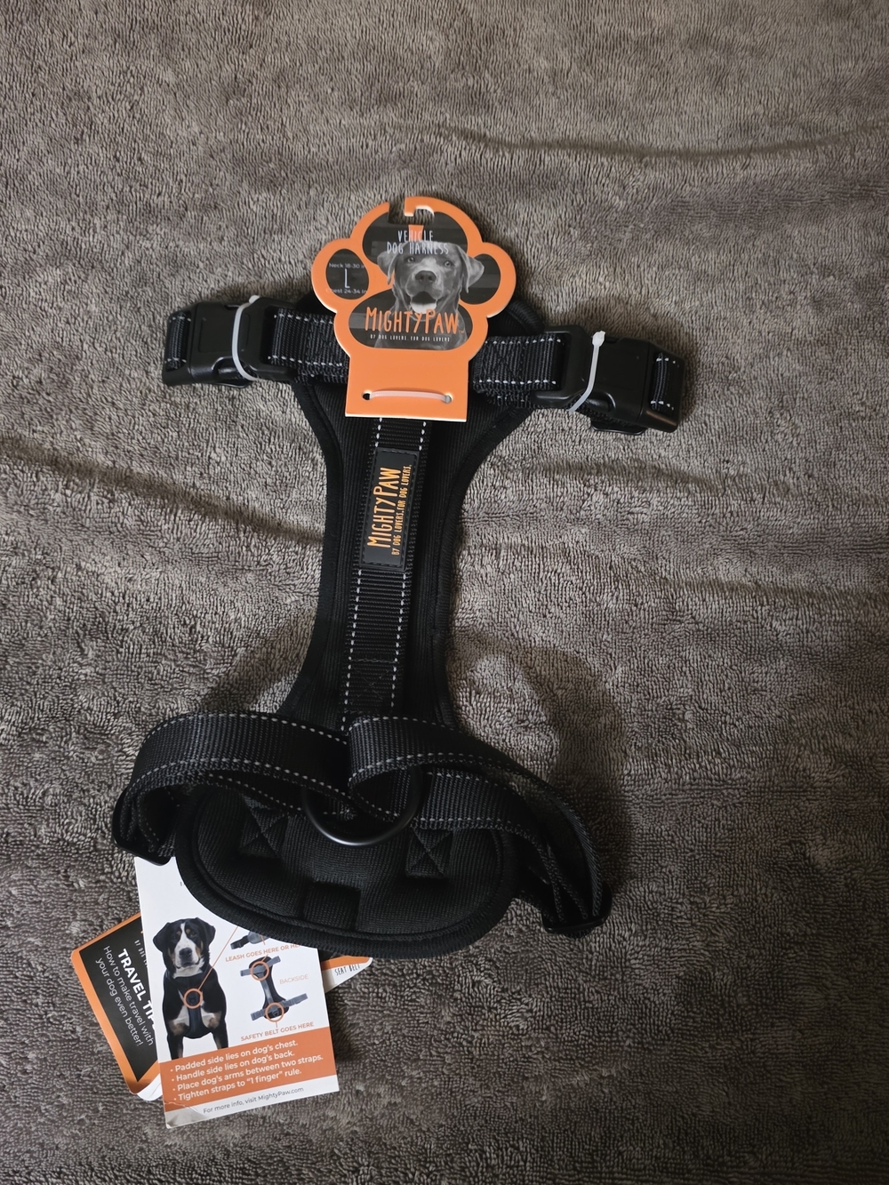 NWT Mighty Paw Black Vehicle Dog Harness Padded  Size Large